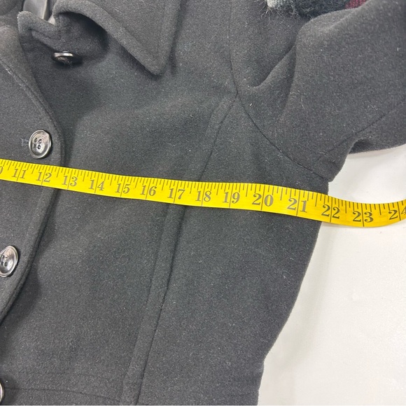 London Fog Womens Medium Black Wool Pea Coat Plaid Scarf Business Professional - Picture 5 of 9